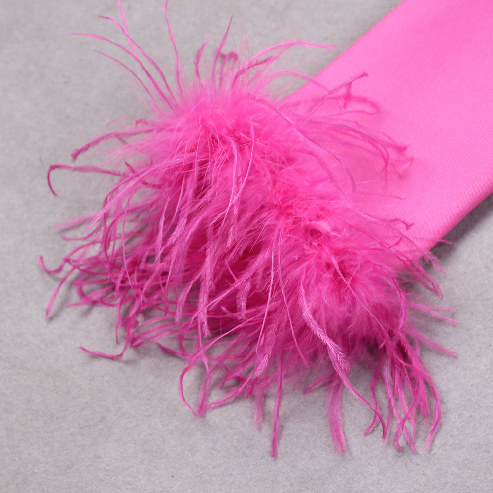 Vestito a maniche lunghe con piume