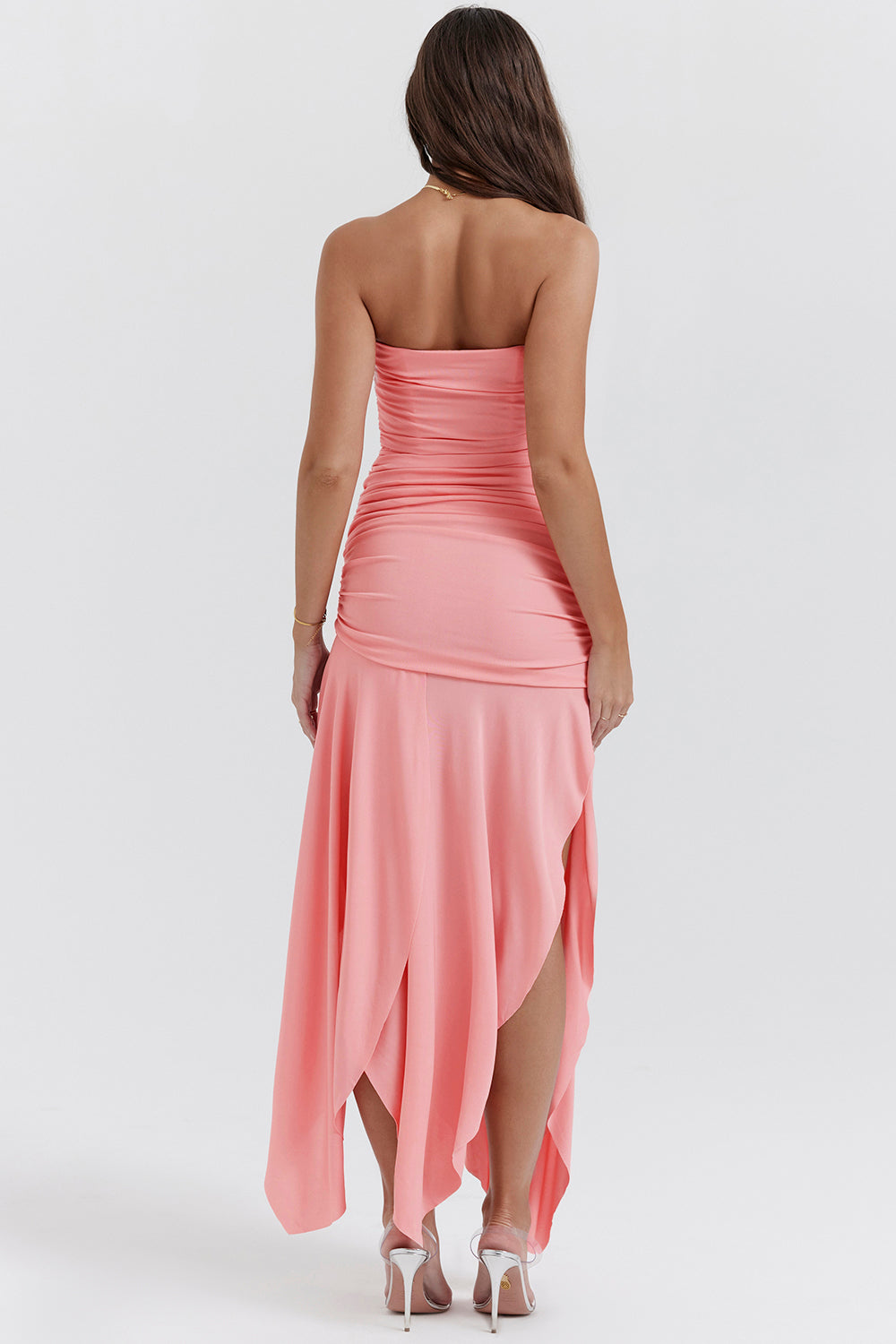 Abito asimmetrico con plissé albicocca