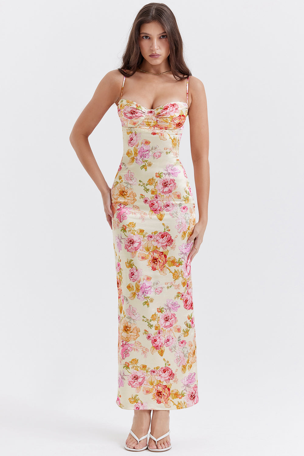 Maxi vestito avorio con fiori