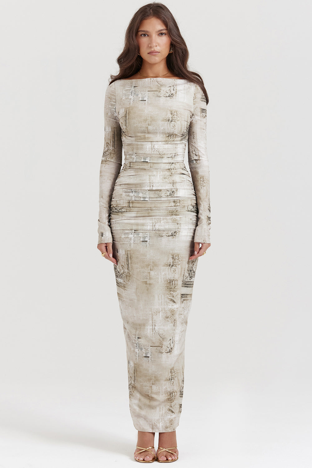 Maxi vestito con stampa salvia