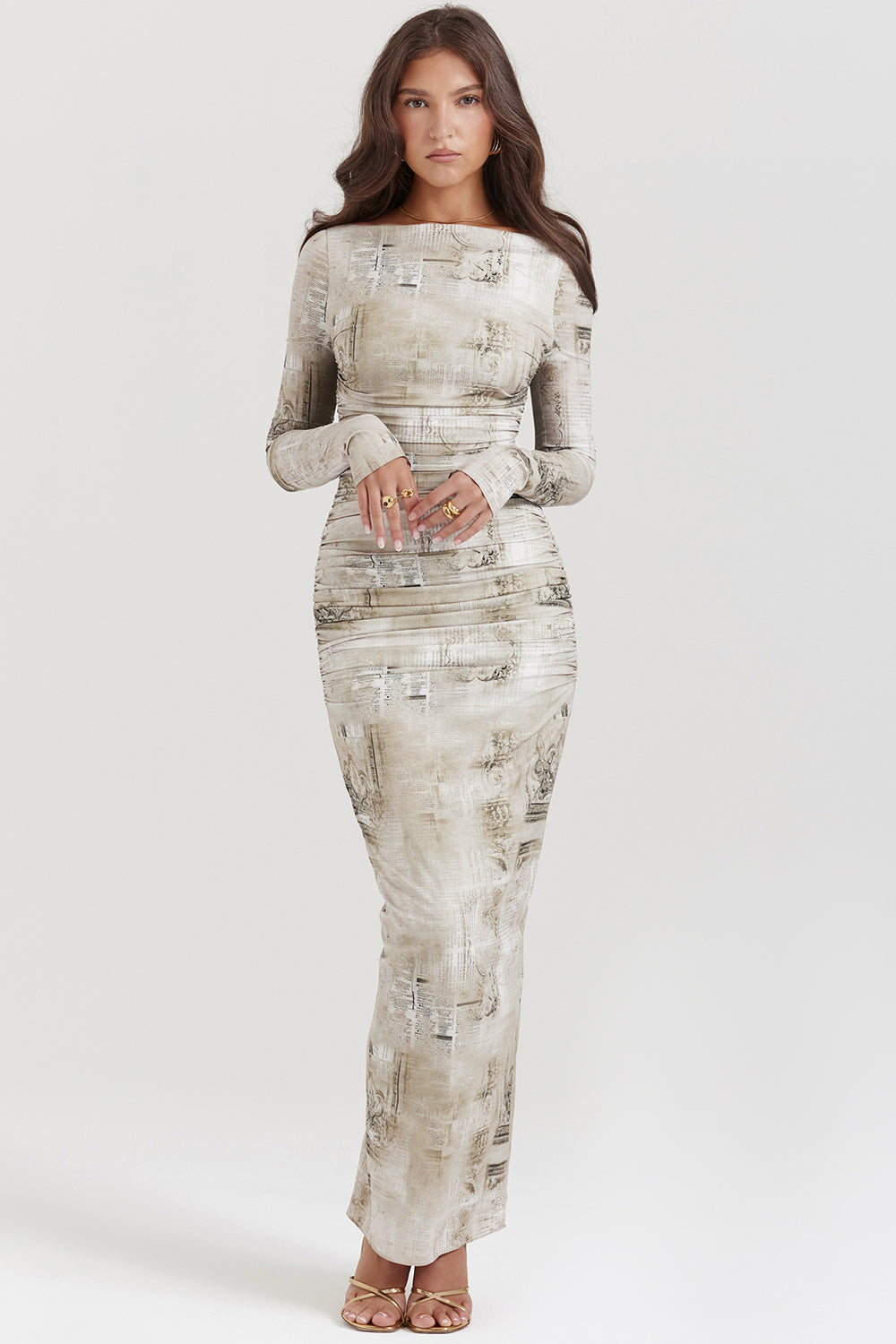 Maxi vestito con stampa salvia