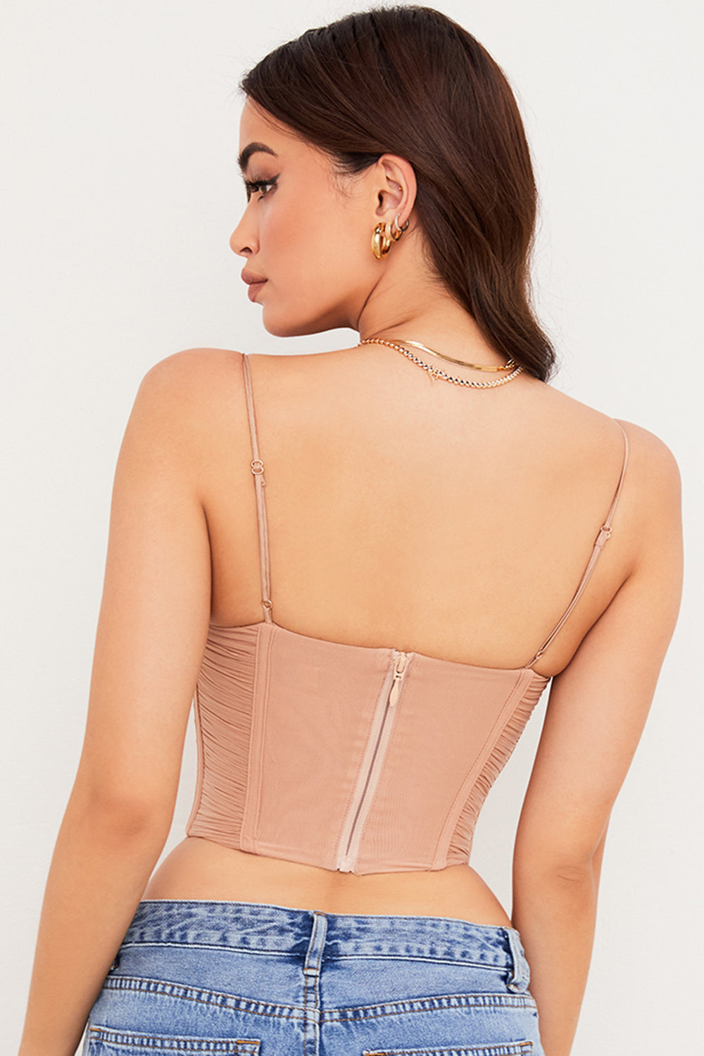 Corsetto drappeggiato in rete beige