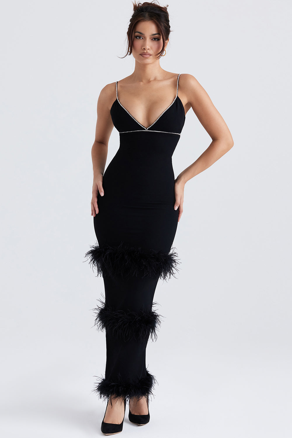 Maxi vestito nero cristallizzato