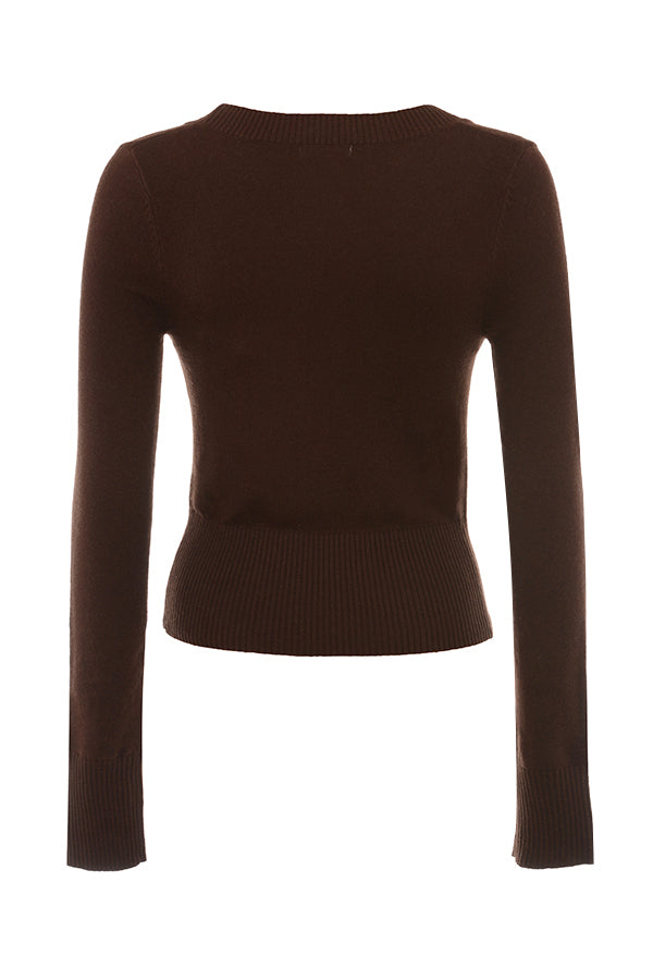 Top a girocollo e pantaloni in misto cashmere cioccolato