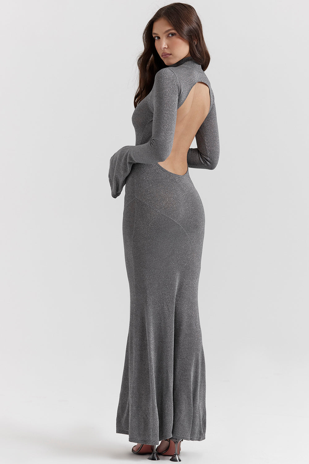 Maxi vestito metallizzato acciaio