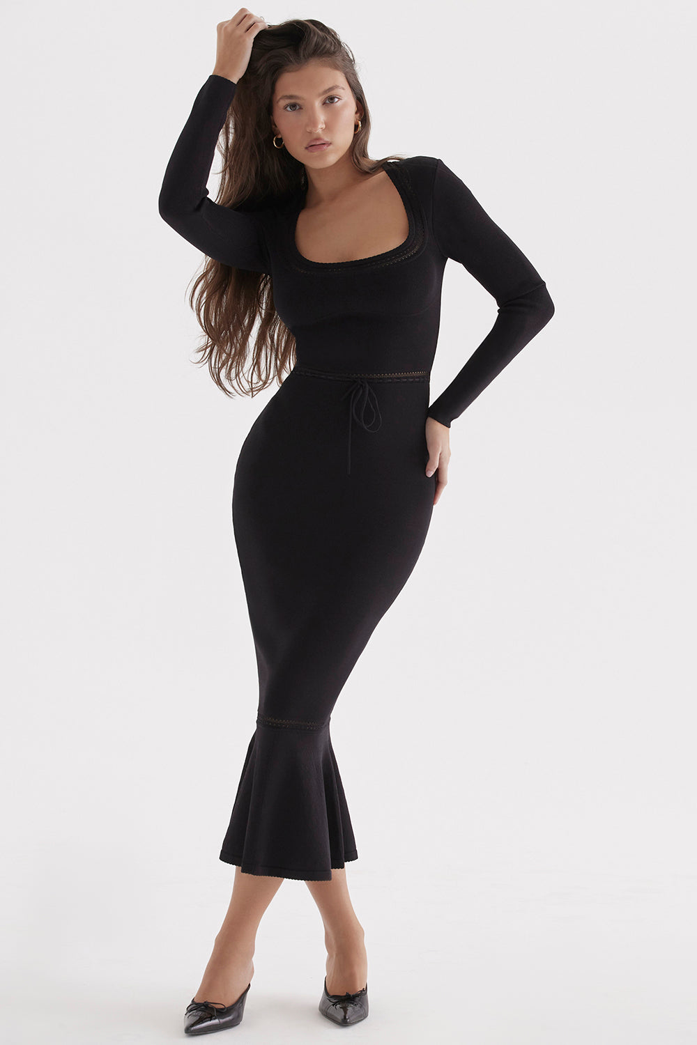 Abito midi in maglia elegante nero