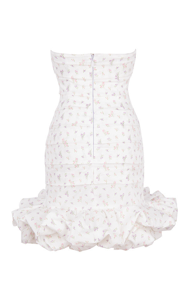 Abito bianco senza spalline con stampa floreale