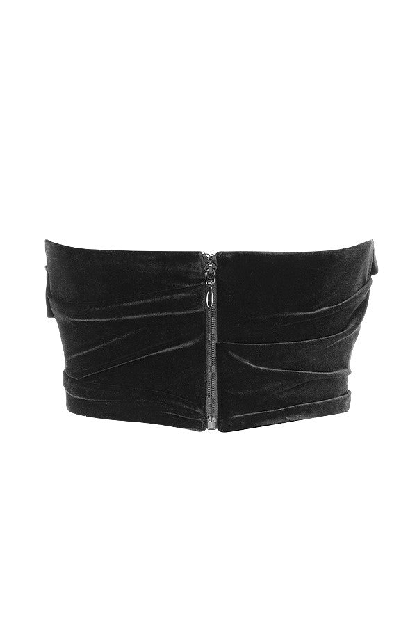 Corsetto attorcigliato drappeggiato in velluto nero