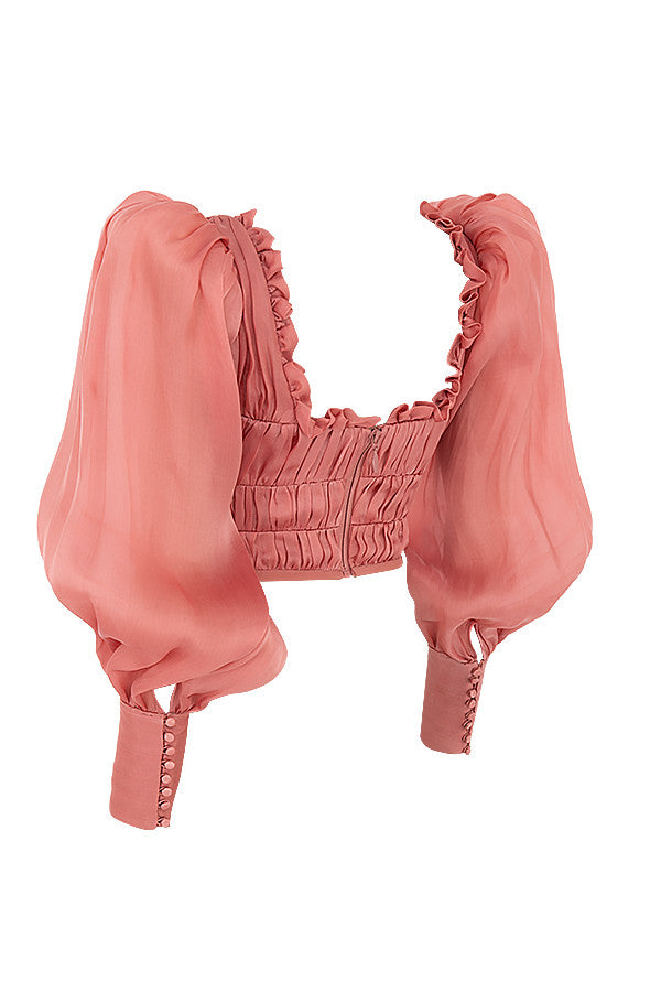 Corsetto in organza rossa con volant