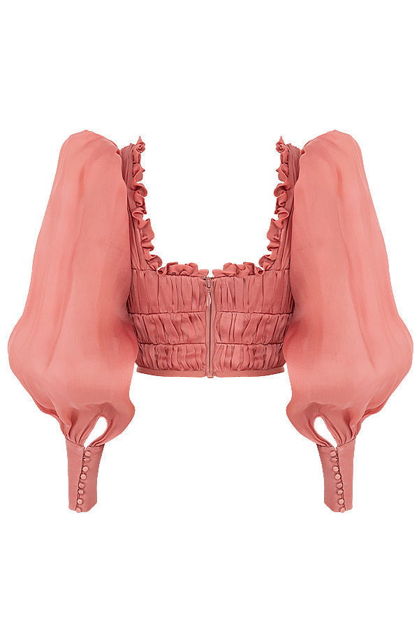 Corsetto in organza rossa con volant