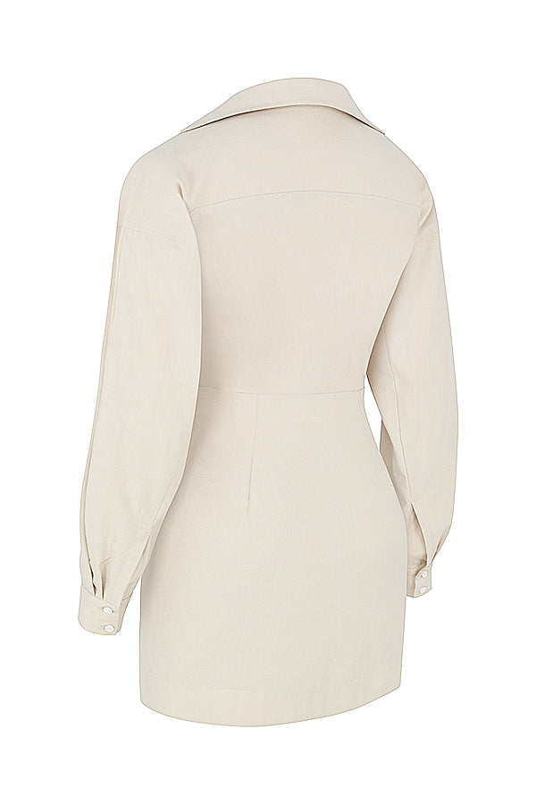 Vestito chemisier in lino beige con cut-out