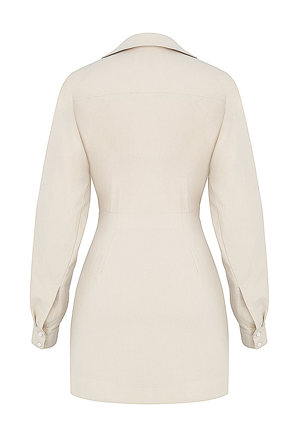 Vestito chemisier in lino beige con cut-out