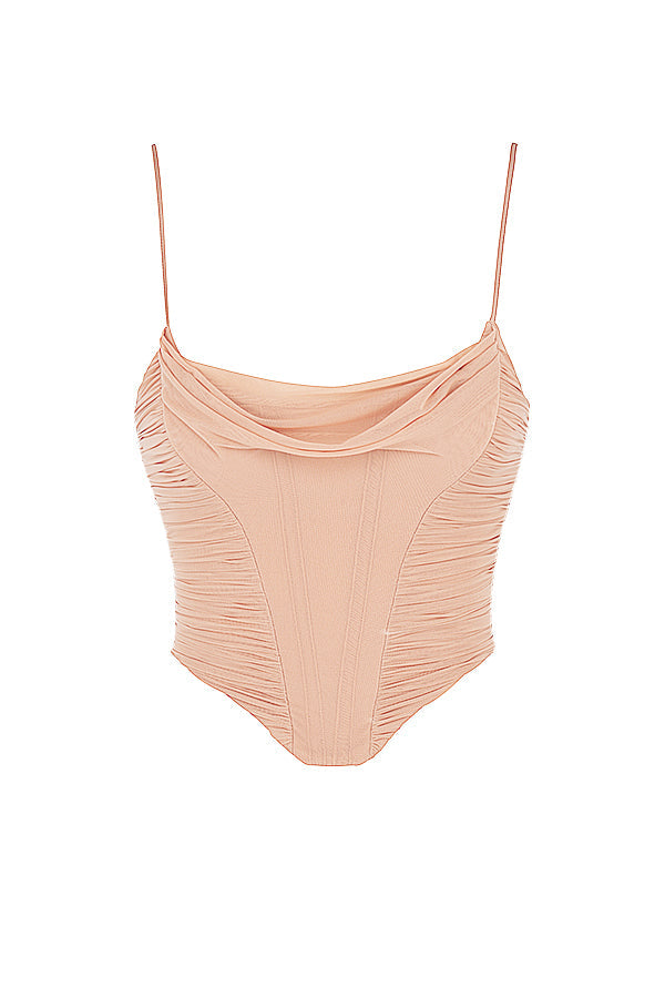 Corsetto drappeggiato in rete beige