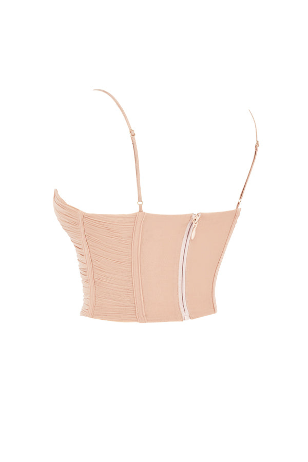 Corsetto drappeggiato in rete beige