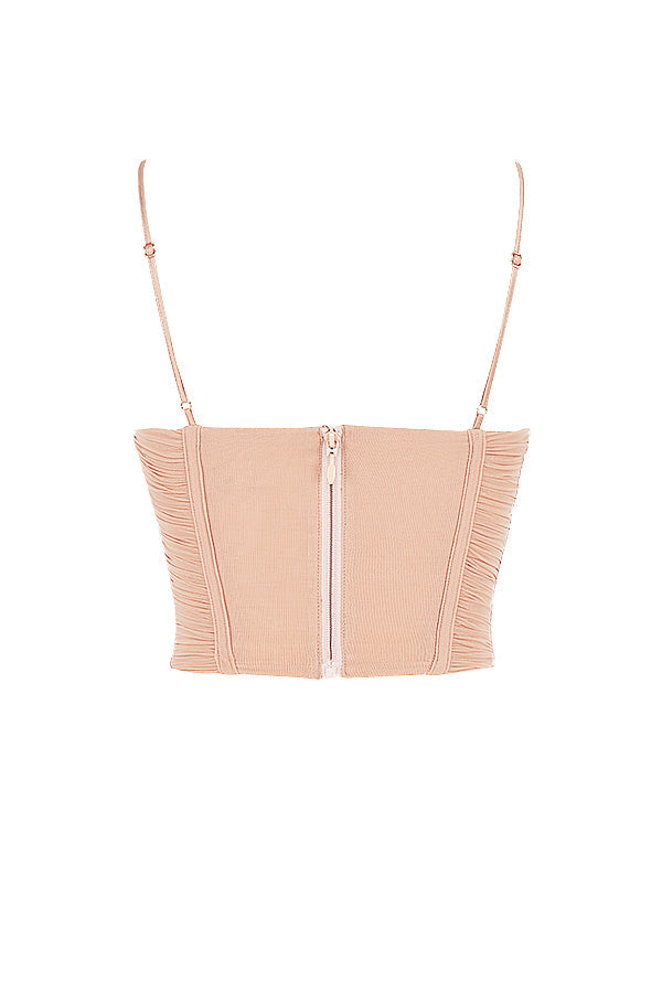 Corsetto drappeggiato in rete beige