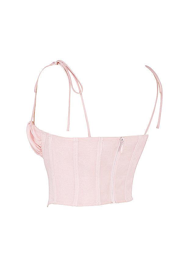 Corsetto corto rosa confetto con busto in chiffon plissettato