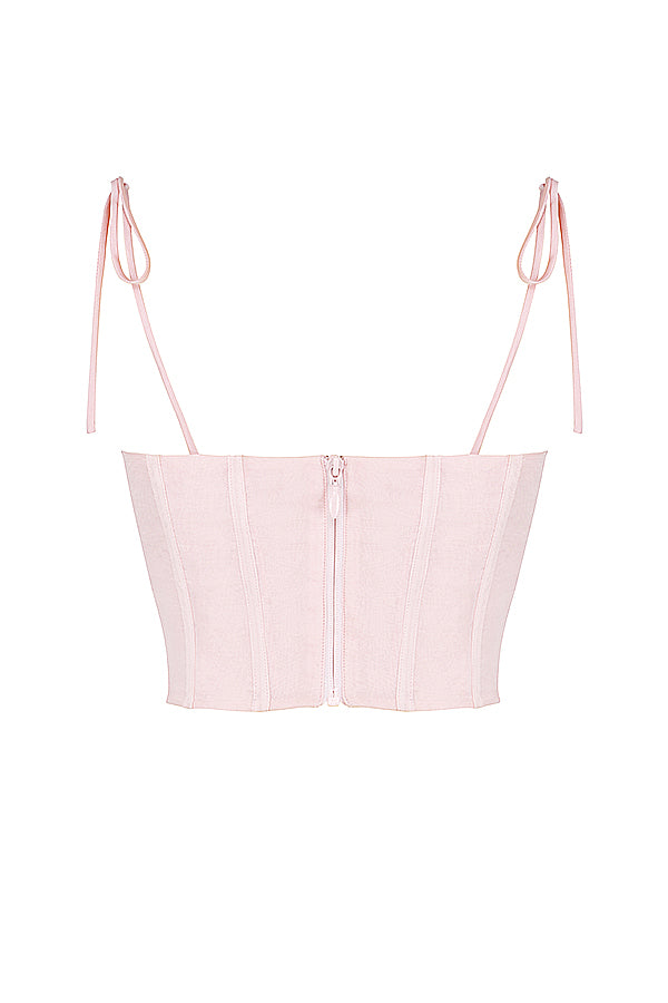 Corsetto corto rosa confetto con busto in chiffon plissettato