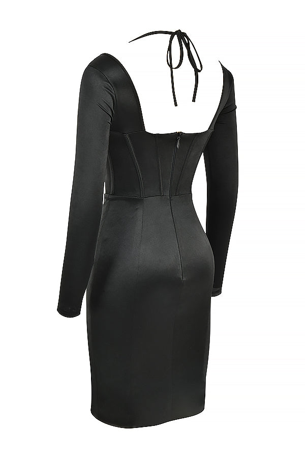 Abito corsetto in raso nero da discoteca