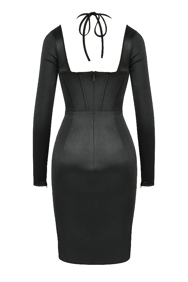 Abito corsetto in raso nero da discoteca