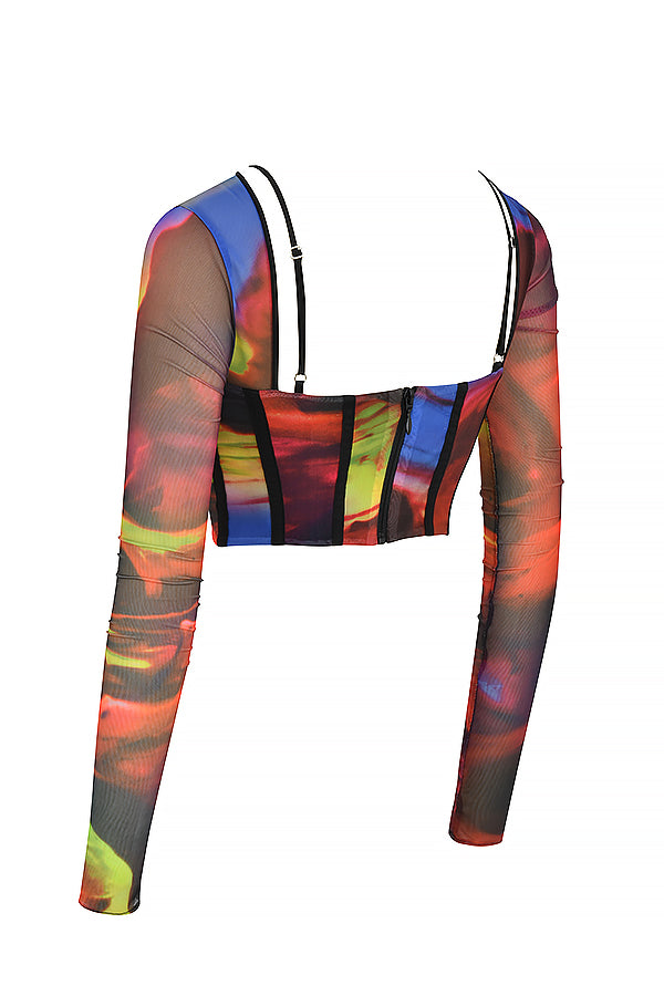 Corsetto con maniche lunghe e stampa