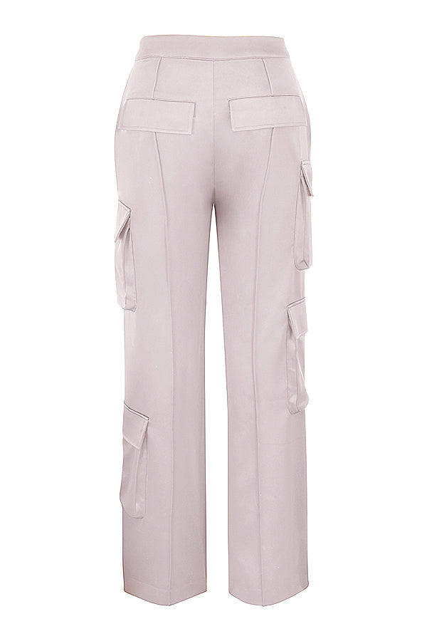 Pantaloni cargo con corsetto a gamba dritta senza spalline in raso di cristallo