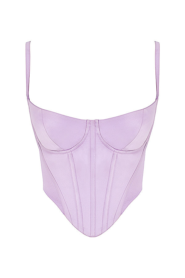 Corsetto in raso orchidea con minigonna