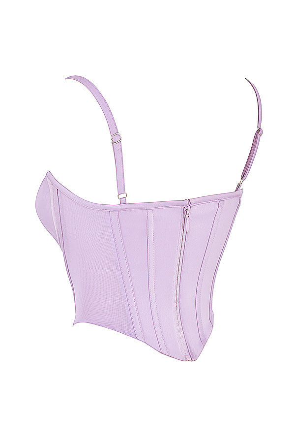 Corsetto in raso orchidea con minigonna