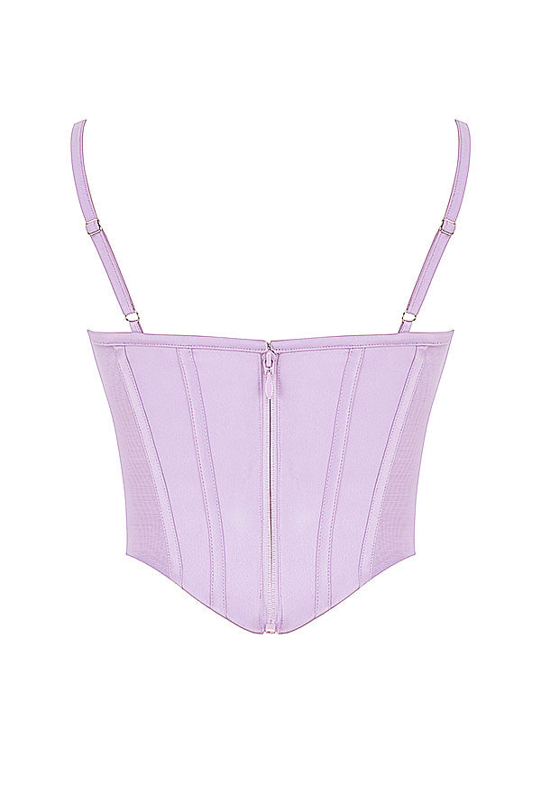 Corsetto in raso orchidea con minigonna