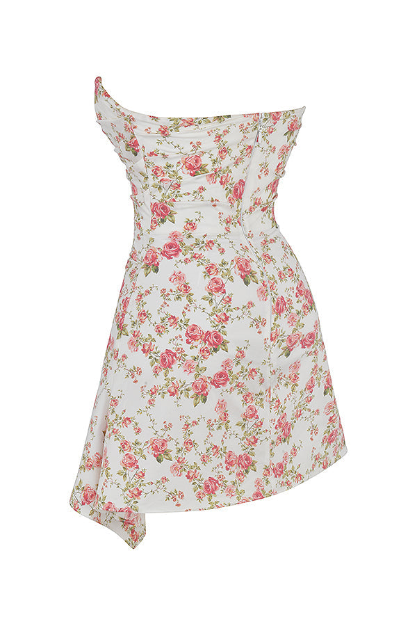 Abito a corsetto drappeggiato con stampa di rose