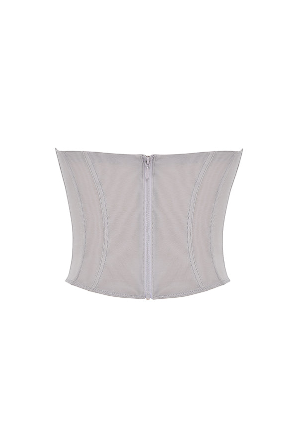 Corsetto grigio con ferretto e maxi gonna plissettata in raso