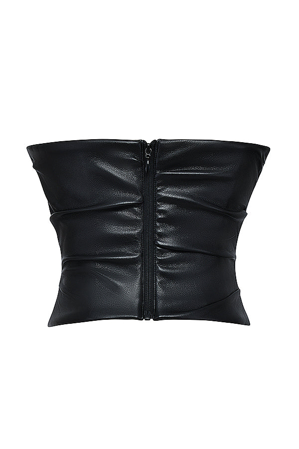 Corsetto in pelle vegana nera con scollatura profonda