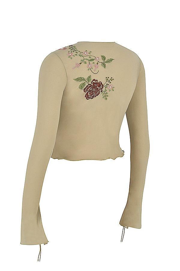 Top carciofo con fiocco floreale sul davanti e maxi gonna