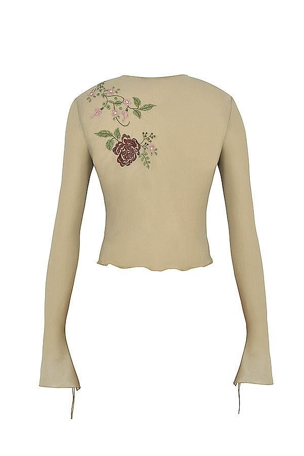 Top carciofo con fiocco floreale sul davanti e maxi gonna