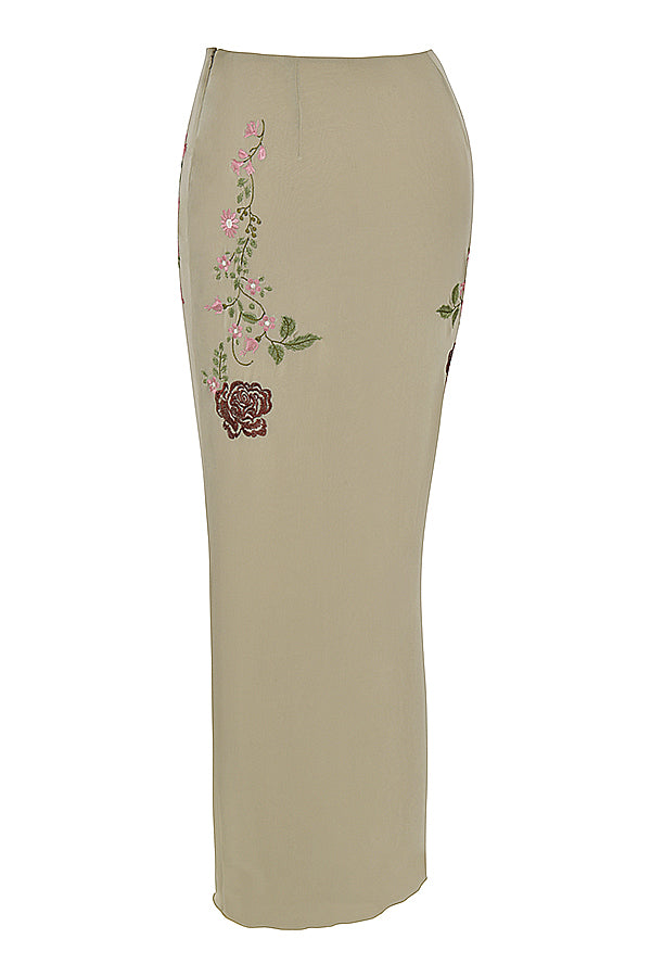 Top carciofo con fiocco floreale sul davanti e maxi gonna