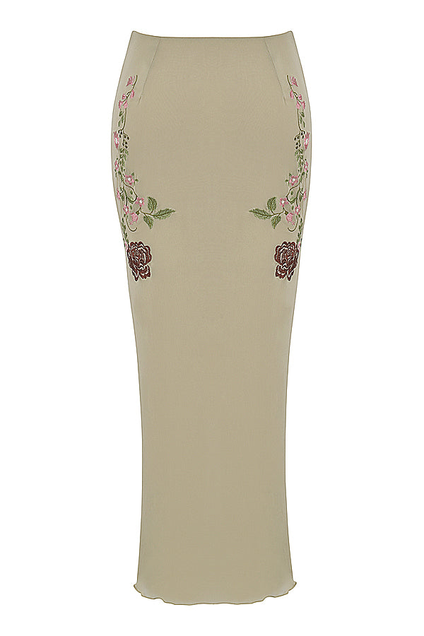 Top carciofo con fiocco floreale sul davanti e maxi gonna