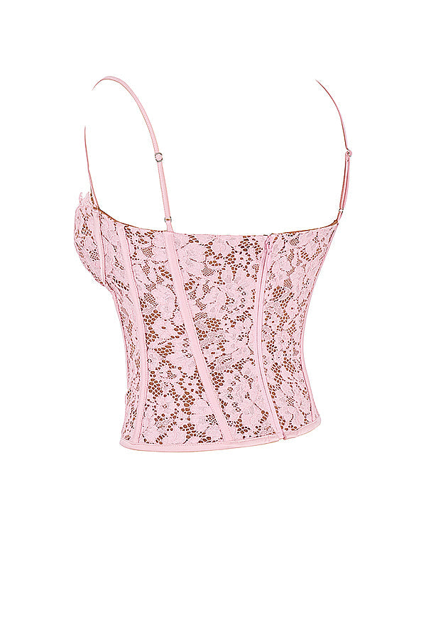 Corsetto con ferretto in pizzo rosa