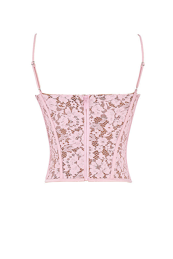 Corsetto con ferretto in pizzo rosa