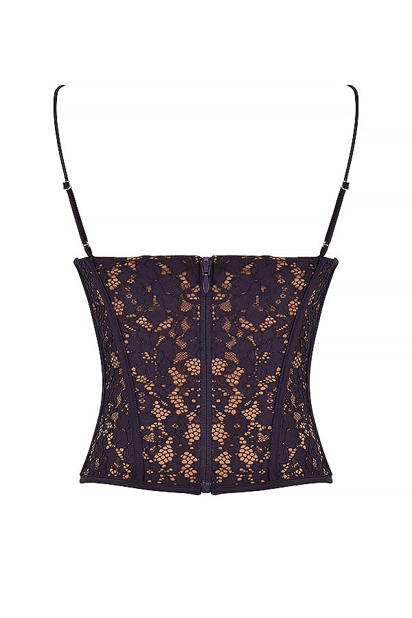 Corsetto con ferretto in pizzo Nightshade con pantaloni a vita alta