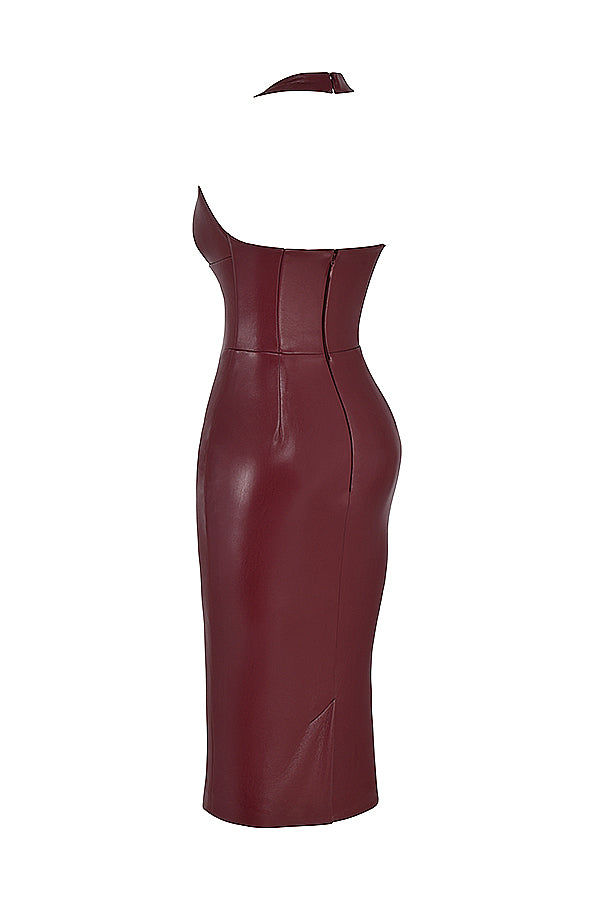 Abito midi in pelle vegana color vino