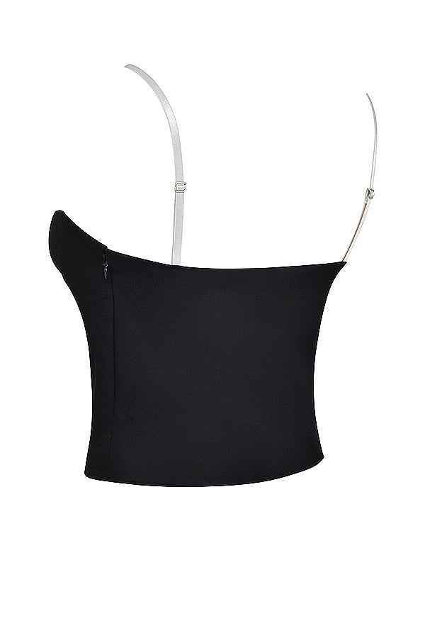 Top con ferretto nero e bianco sporco con minigonna