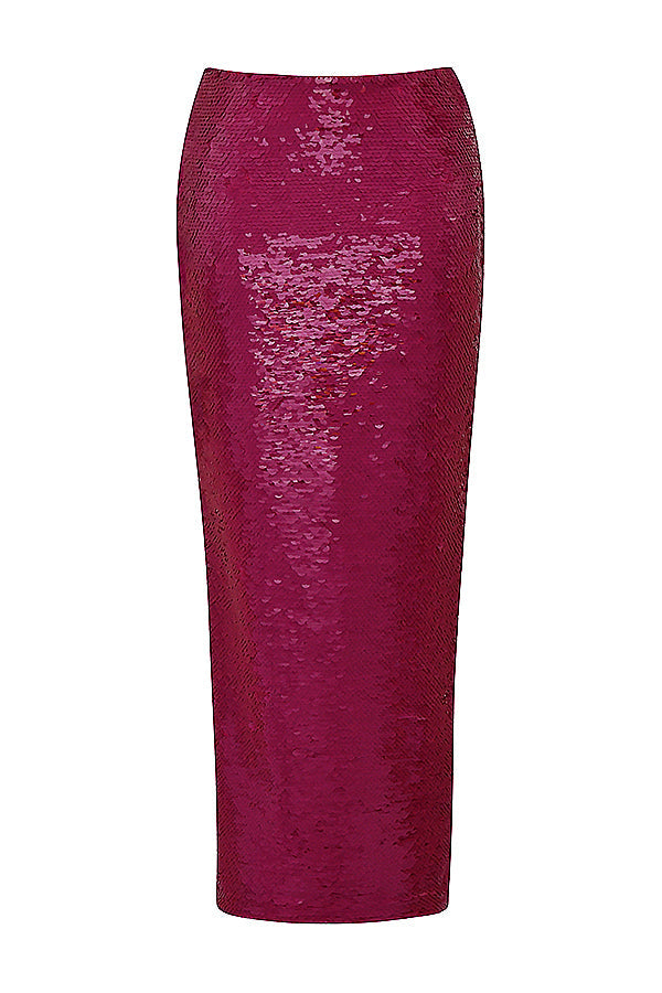 Fascia rosa brillante con paillettes e maxi gonna