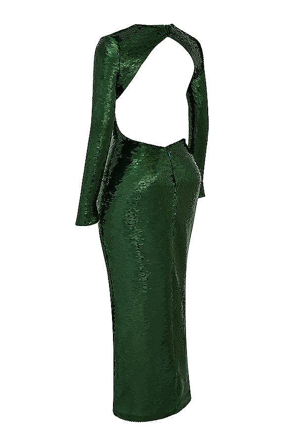 Maxi vestito verde pino con paillettes