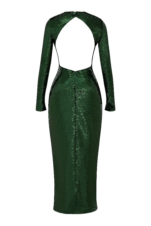 Maxi vestito verde pino con paillettes