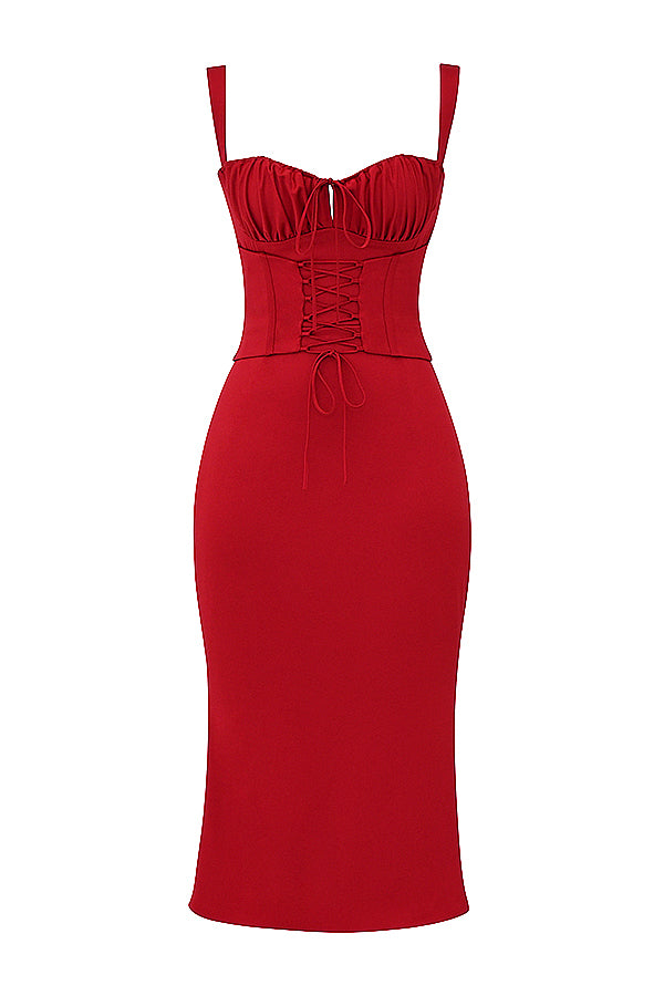 Abito corsetto con rose rosse
