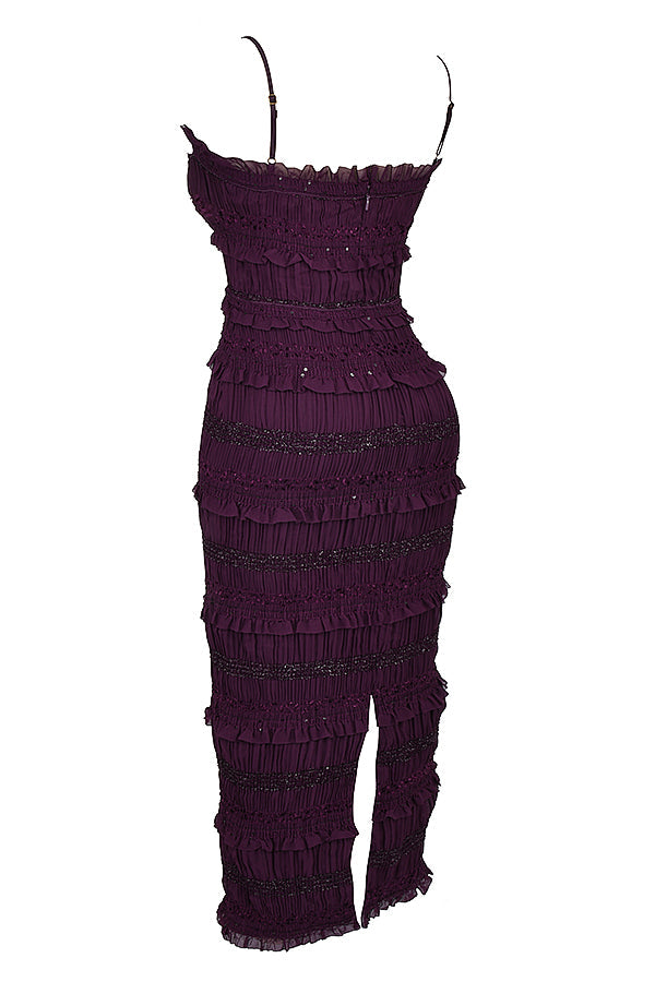 Abito a corsetto con pieghe di paillettes