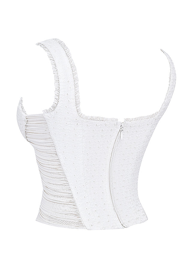 Corsetto bianco in pizzo sangallo con minigonna a strati