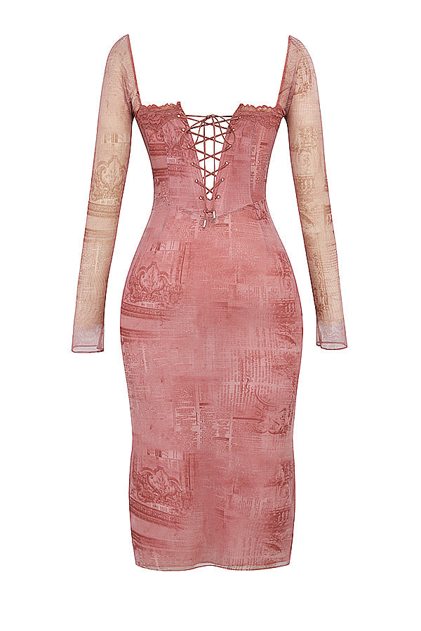 Abito a corsetto con stampa rosa