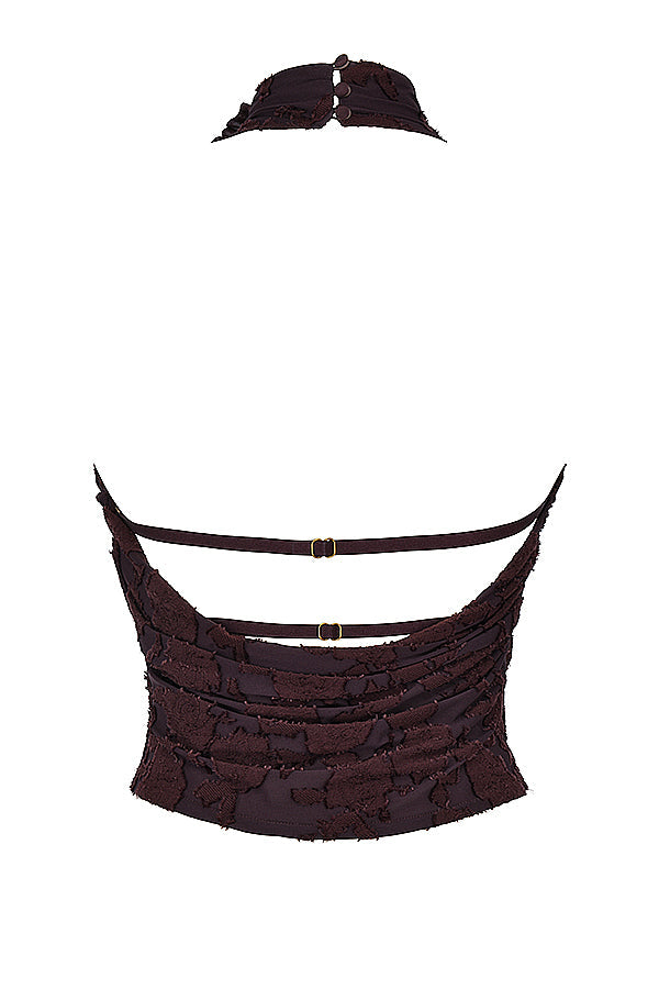 Top all'americana color cacao con gonna midi