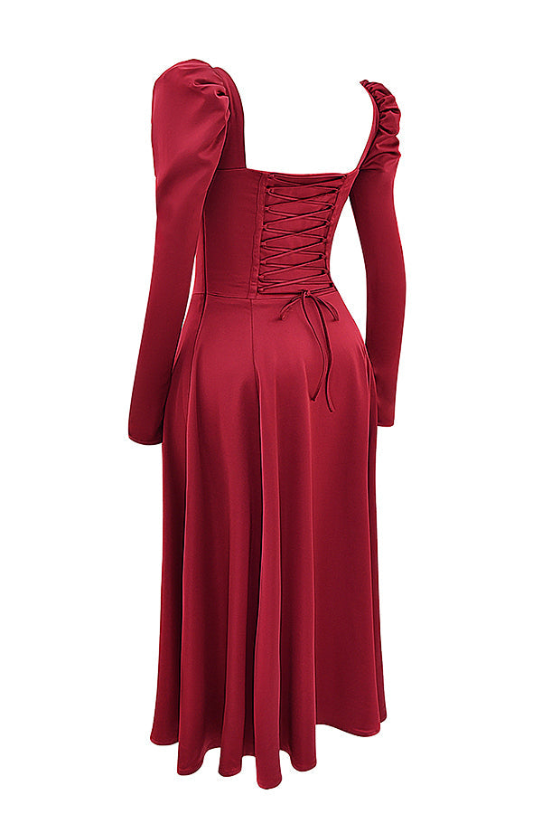 Abito longuette con corsetto rubino