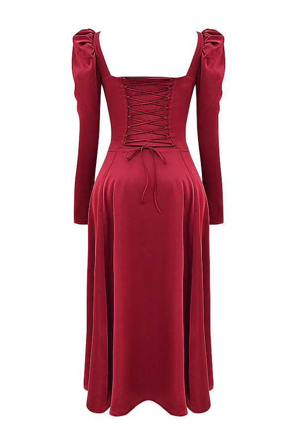 Abito longuette con corsetto rubino